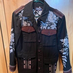 Johnny Was Black Embroidered Jacket size small